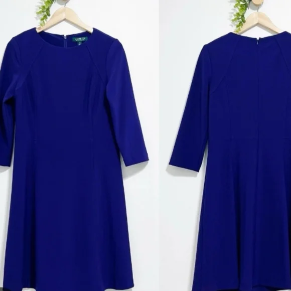 🦄 Lauren Ralph Lauren Cobalt Blue Long Sleeve Dress Size 10 - Picture 2 of 8